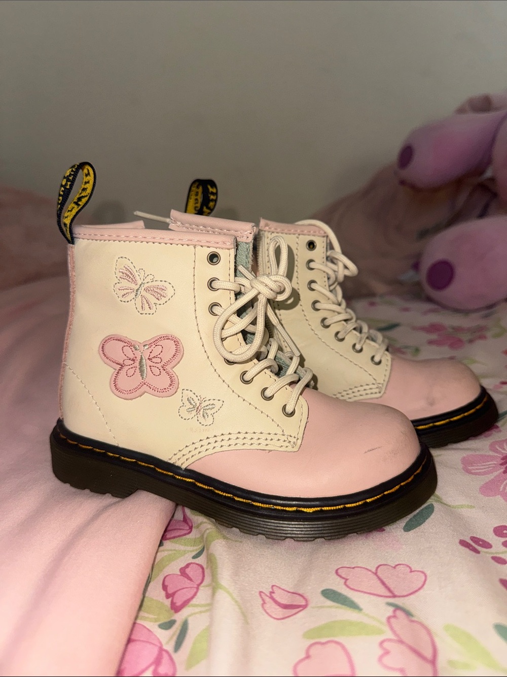 Kids Pink Butterfly Boots
